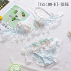 Besticktes Schleifen-Dessous-Set für Damen, japanisches süßes BH-Set, Triangel-Cup ohne Bügel, Studentenunterwäsche