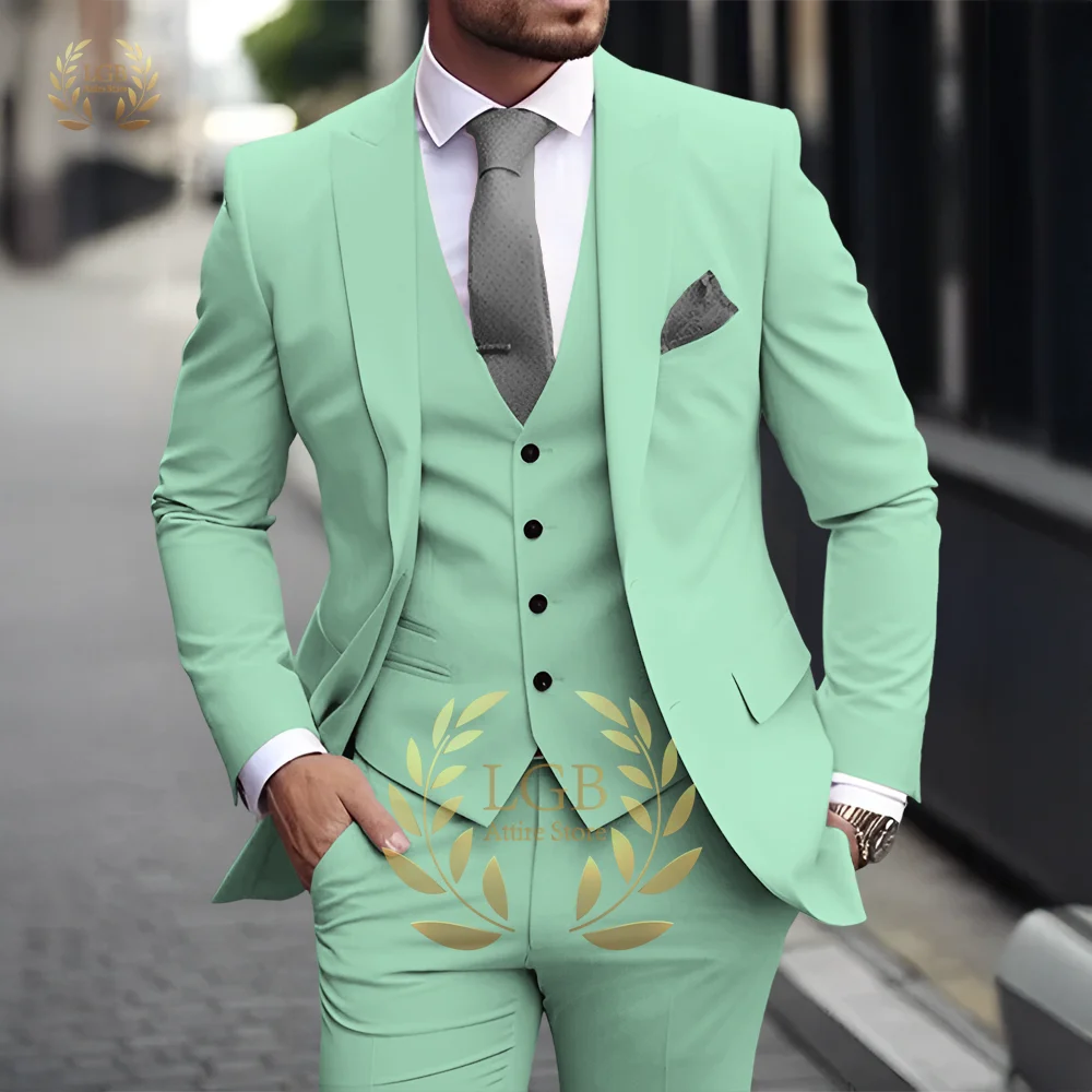 Herren Khaki 3-teiliger Anzug Klassischer spitzer Revers Business Formal Hochzeit Bräutigam Slim Fit Eleganter Gentleman-Stil Mode Blazer