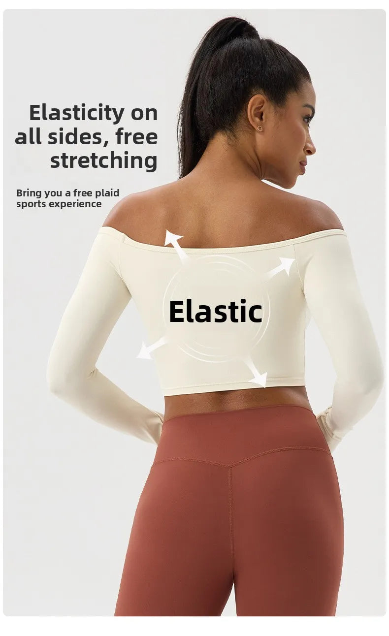 Yoga Langarm T-Shirt Damen Ein-Schulter Sexy Eng Anliegende Fitness-Oberteile Nude-Feel Schnelltrocknendes Sport Langarm Yoga Shirts
