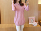 Strickpullover Herbst Winter Oberteile Rundhals Langarm Pullover Legere Warme Damenpullover Midi Lang Schmaler Pullover Mädchen