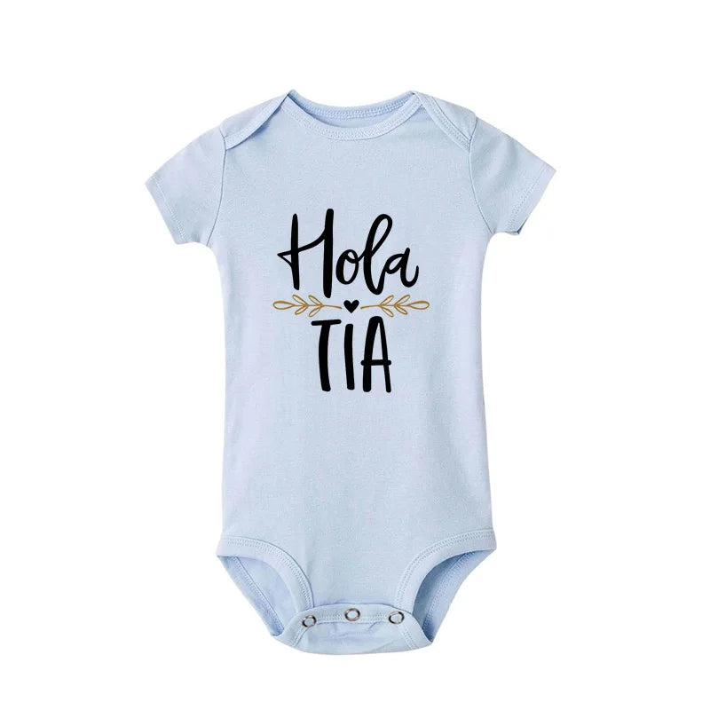 Hola Tio Tia Schwangerschaftsankündigung Baby Body Strampler Säuglingskleidung Freizeit-Overalls Schwangerschaftsgeschenk für neue Tante Onkel