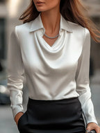 Damenmode Einfarbig Hemdkragen Bluse Tops 2025 Frühling Herbst Lässige Langarm Bürohemd Elegantes Oberteil Weiblich
