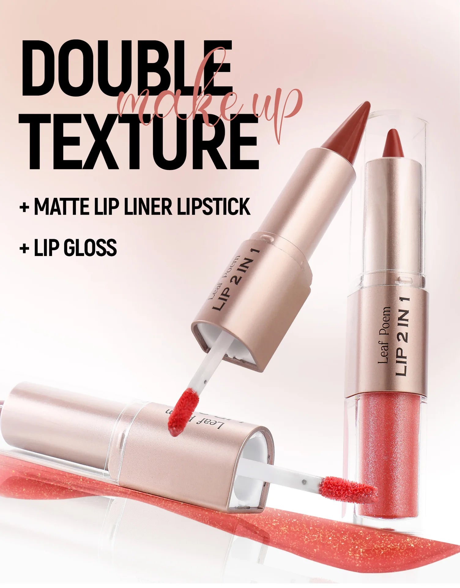 Schwarzer brauner, spitz zulaufender Lipliner-Konturenstift, doppelseitiger Spiegel, aufpolsternder Lippenglanz, kristallklarer Lipgloss, sexy roter Lippen-Tint-Make-up