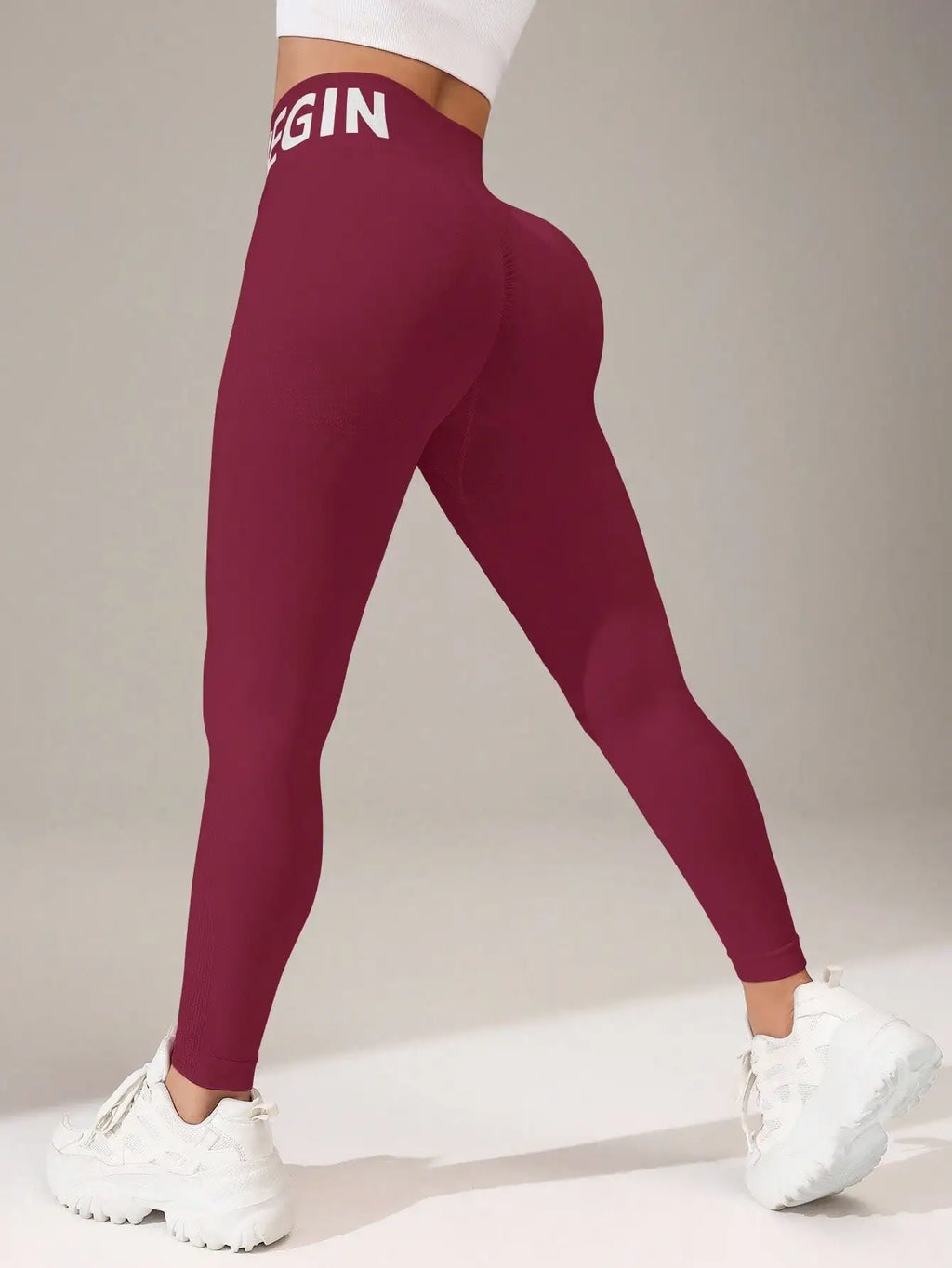 Europäische und amerikanische nahtlose Yoga-Leggings mit Bund-Schriftzug, Po-Lifting, schnelltrocknende, atmungsaktive Damen-Tights für den Sport
