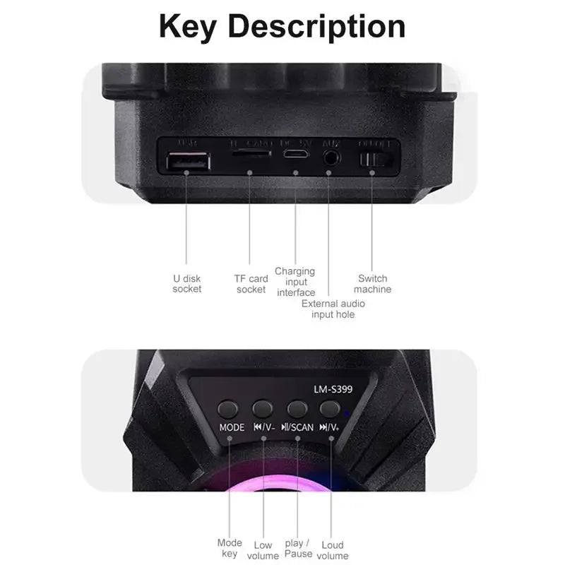 500mAh Bluetooth-Lautsprecher Soundbox Hochleistungs-Bluetooth-Lautsprecher TF-UDisk-Karaoke-Handlautsprecher Subwoofer zum Tanzen
