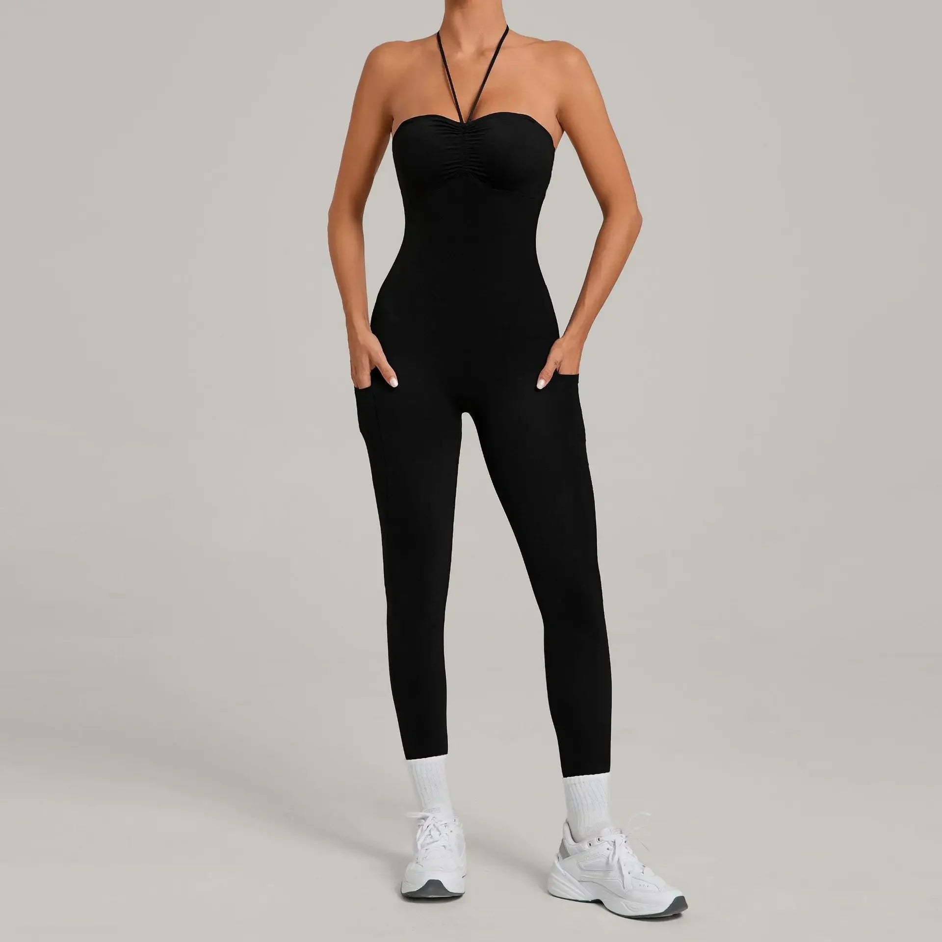 Damen Yoga Jumpsuits Sport Fitness Einteiler Schönheits-Rückengurt Tasche Hüfthebend Slim Fit Laufen Workout Training Bodysuit