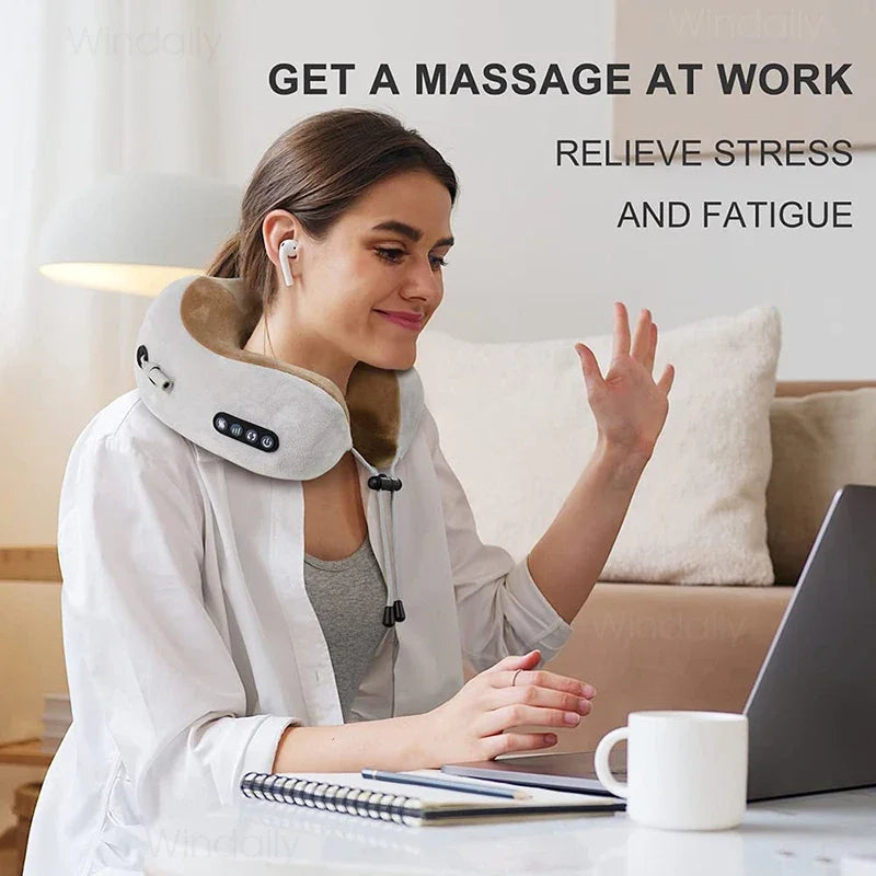 Elektrisches Nackenmassagegerät mit Wärme, Vibration, 3D-Knet-Shiatsu-Massage, U-förmiges Kissen zur Linderung von Schulter- und Nackenschmerzen und Müdigkeit