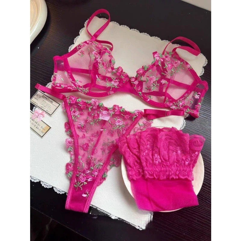 Europäische Frauen verführerischer transparenter BH mit Spitzenstickerei und Bügel, Minimizer für große Brüste, Anti-Sagging, weiche Dessous, S-XL BH-Set