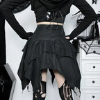 Sommer-Fashion Kurze Röcke Neue sexy Damen Gothic Punk Irreguläre Röcke Einfarbig Tunnelzug zum Binden Geraffte Rüschen Minirock