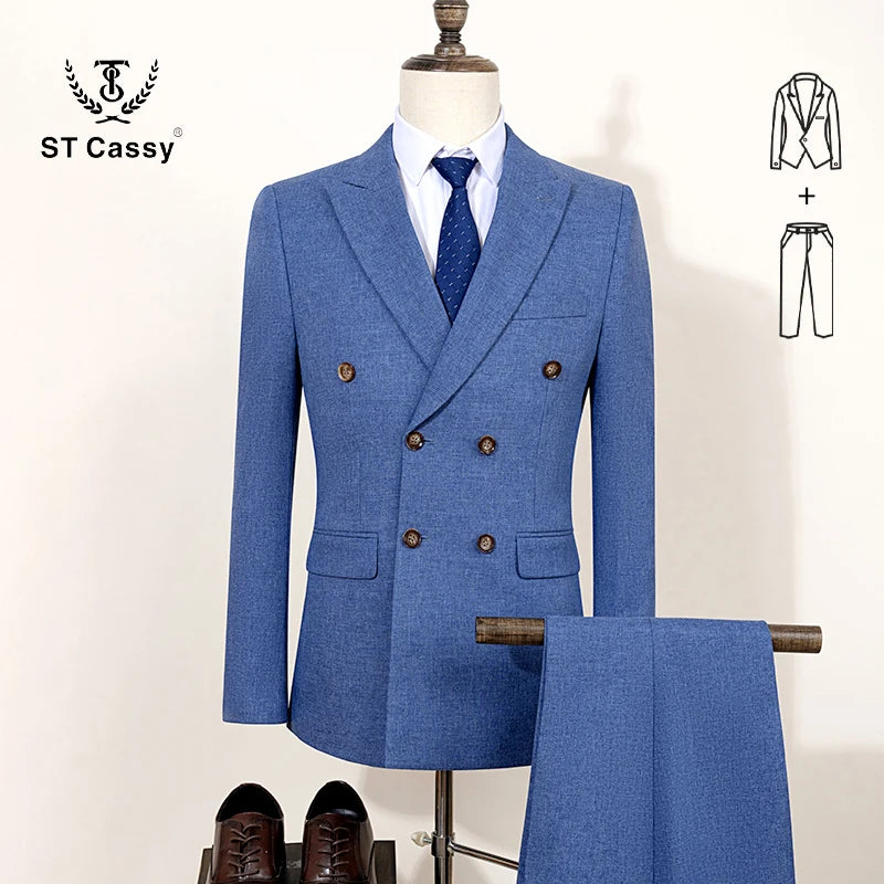 ST Cassy Dunkelblau Eleganter Herrenanzug 2-teiliges Set Moderne Hochzeitsanzüge für Herren Stilvoller Business-Büroanzug