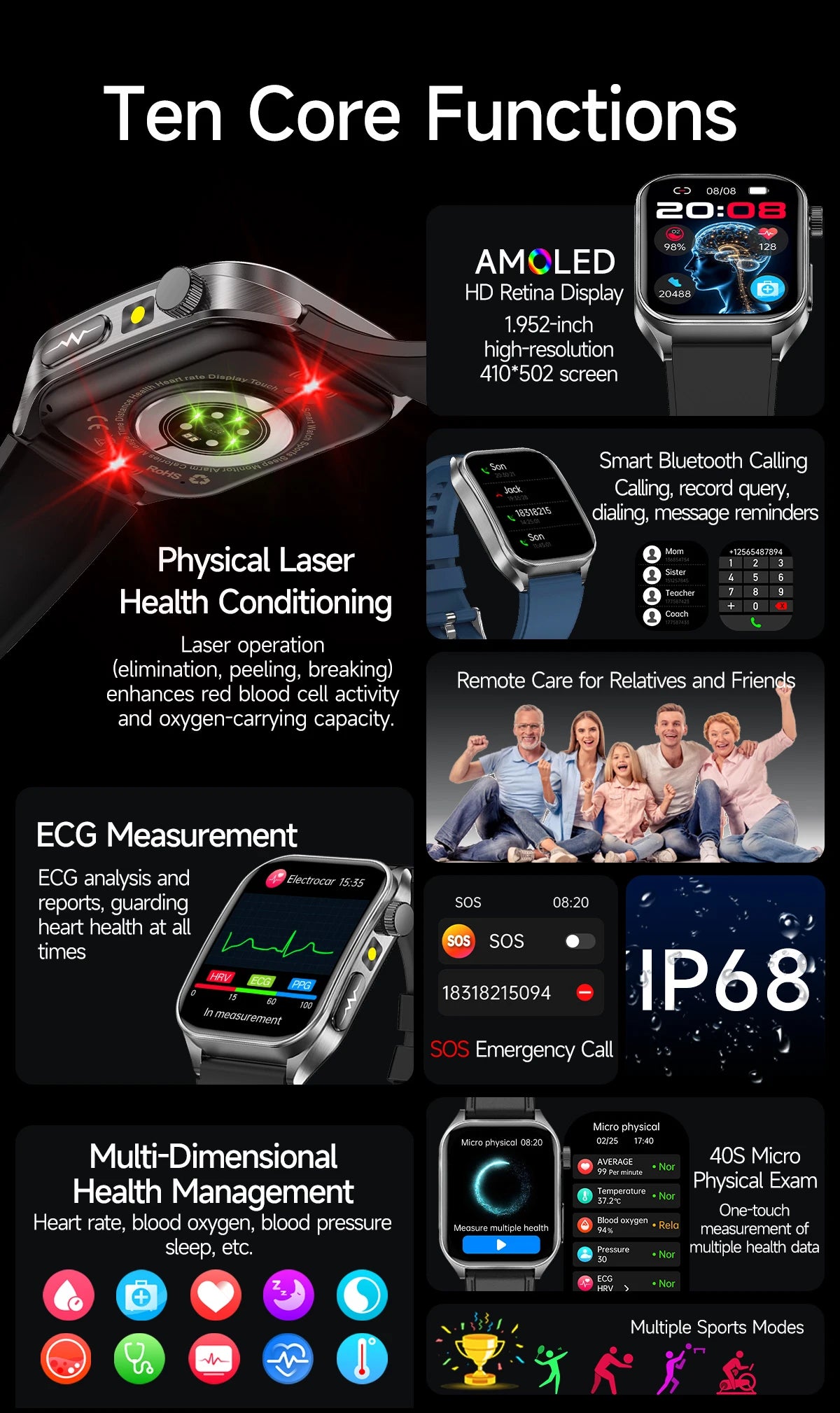 2026 Neue Gesundheits-Smartwatch Lasertherapie Reduziert Drei Hochs Blutsauerstoff Blutdruck Harnsäure Blutfette EKG-Smartwatch Für Herren