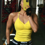 Langes Trägertop Yoga Weste Damen Rückenloses Tank Top Sport Fitness BHs Laufendes Workout Gym Neckholder