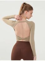 Fashion Sport Tops Pilates Laufen mit Brustpolster Fitness Langarm Enganliegende Schnelltrocknende Shirts Yoga Top Oberbekleidung