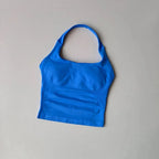 Nahtlose Neckholder-Yoga-Tanktops für Damen mit integriertem BH, gepolstertem Gymnastik-Top, ärmellosem Shirt, tailliert, rückenfrei, Sportbekleidung