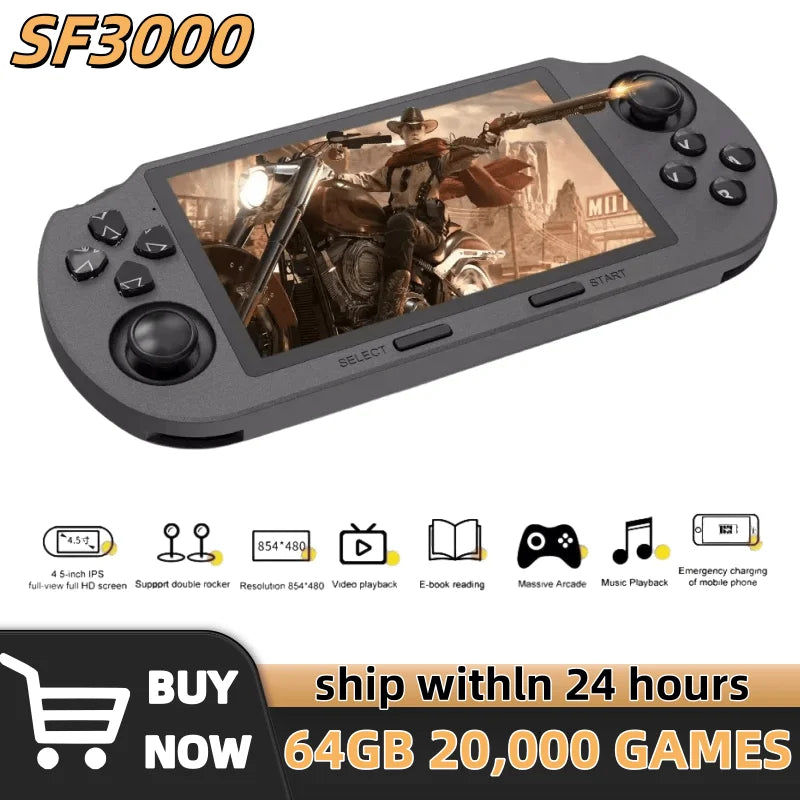 SF3000 Retro Handheld Videospielkonsole Linux System 4,5 Zoll 854*480 IPS Bildschirm 3000mAh Tragbarer Taschen-Videoplayer Spiele