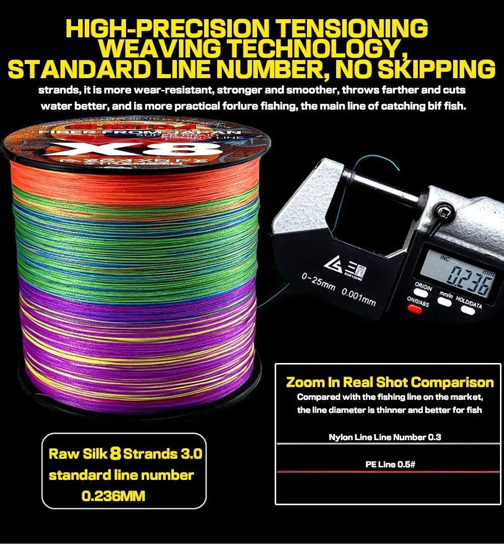 8 Strands Multifilament Angelschnüre Salzwasser Fliegen-Karpfen geflochtene Schnur X8 Spinnköder Angelschnur für Barsch 300m/500m 18lb-78lb