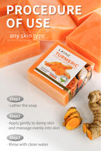 LKIAE Bio-Kurkuma-Seife, natürliche Kräuter-Handgemachte Aufhellungsseife, entfernt Melanin, Akne, Flecken, für Gesicht und Körper, 200g