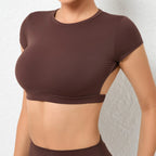 Hearuisavy Sommer Personalisierbare Sportshirts Workout Sportbekleidung Rückenloses Yoga-Kleidungsstück Brustpolster Sport Crop Tops Gym Top Damen