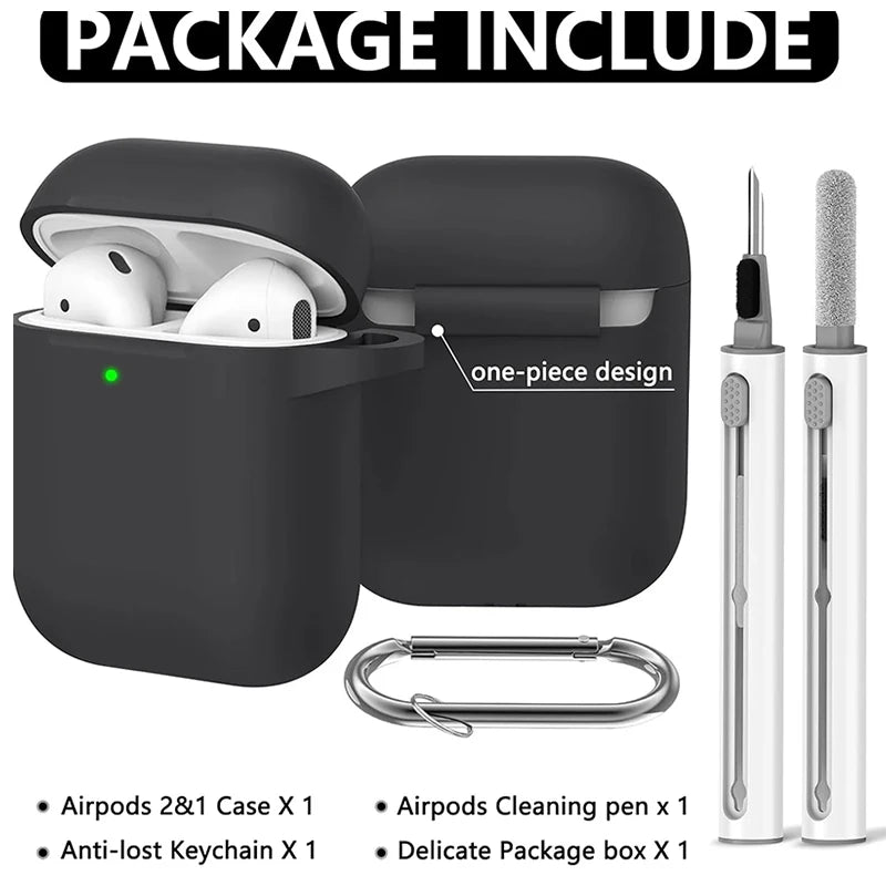 Silicone Cases With Hook For Airpods1/2 Protective Shockproof Wireless Earphone Cover For Airpod 2 1 Box Bags With Cleaner Kit Hauptbild