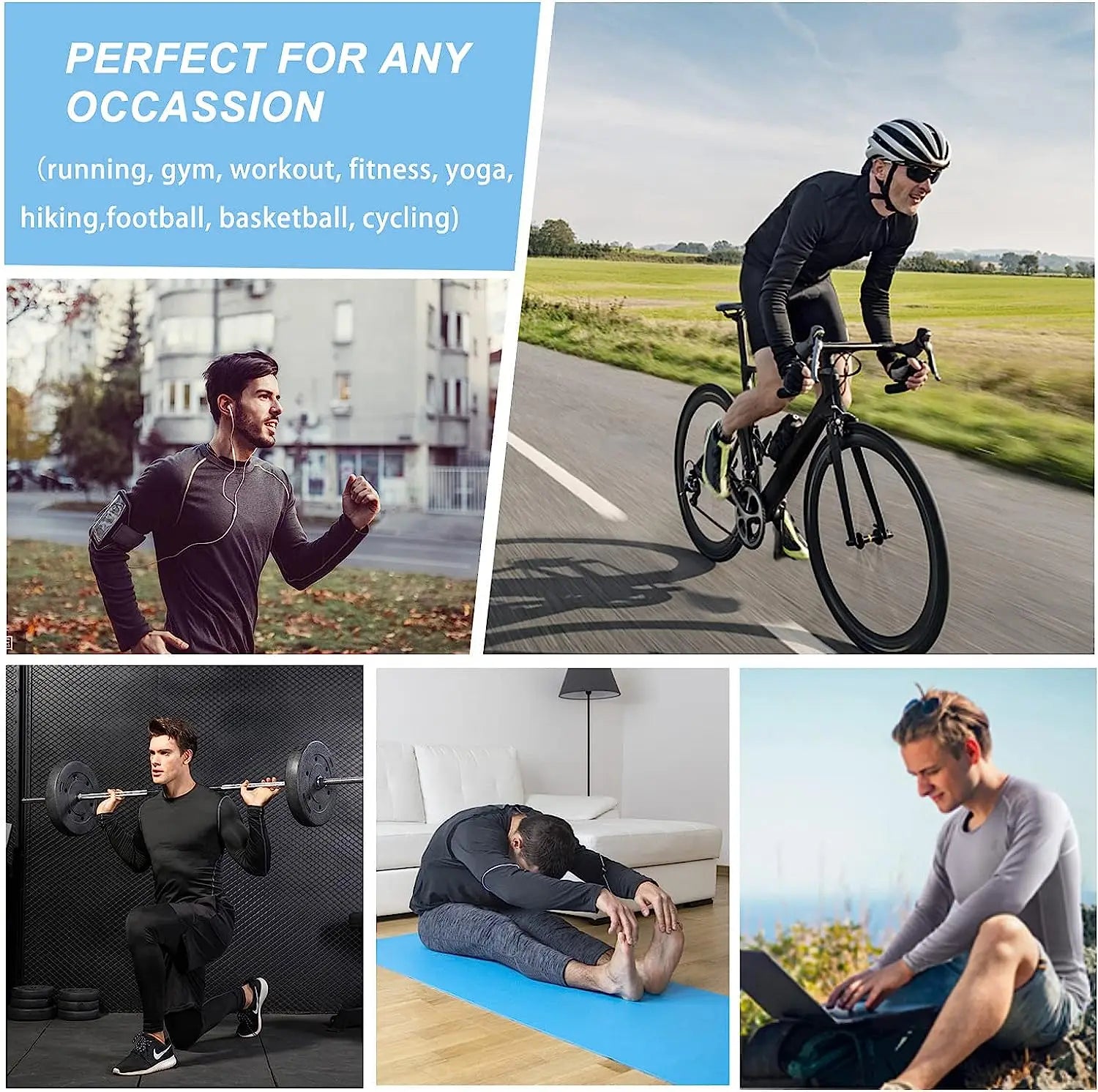 Herren Kompressionsshirts Langarm Workout Gym T-Shirt Laufshirt Cool Dry Sport Unterhemd Sportlicher Baselayer