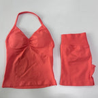 No Logo 2-teiliges Sportset Damen Rückenloses Tanktop Hohe Taille Scrunch Nahtlose Shorts Gym Set Sportbekleidung Workout Set Yoga