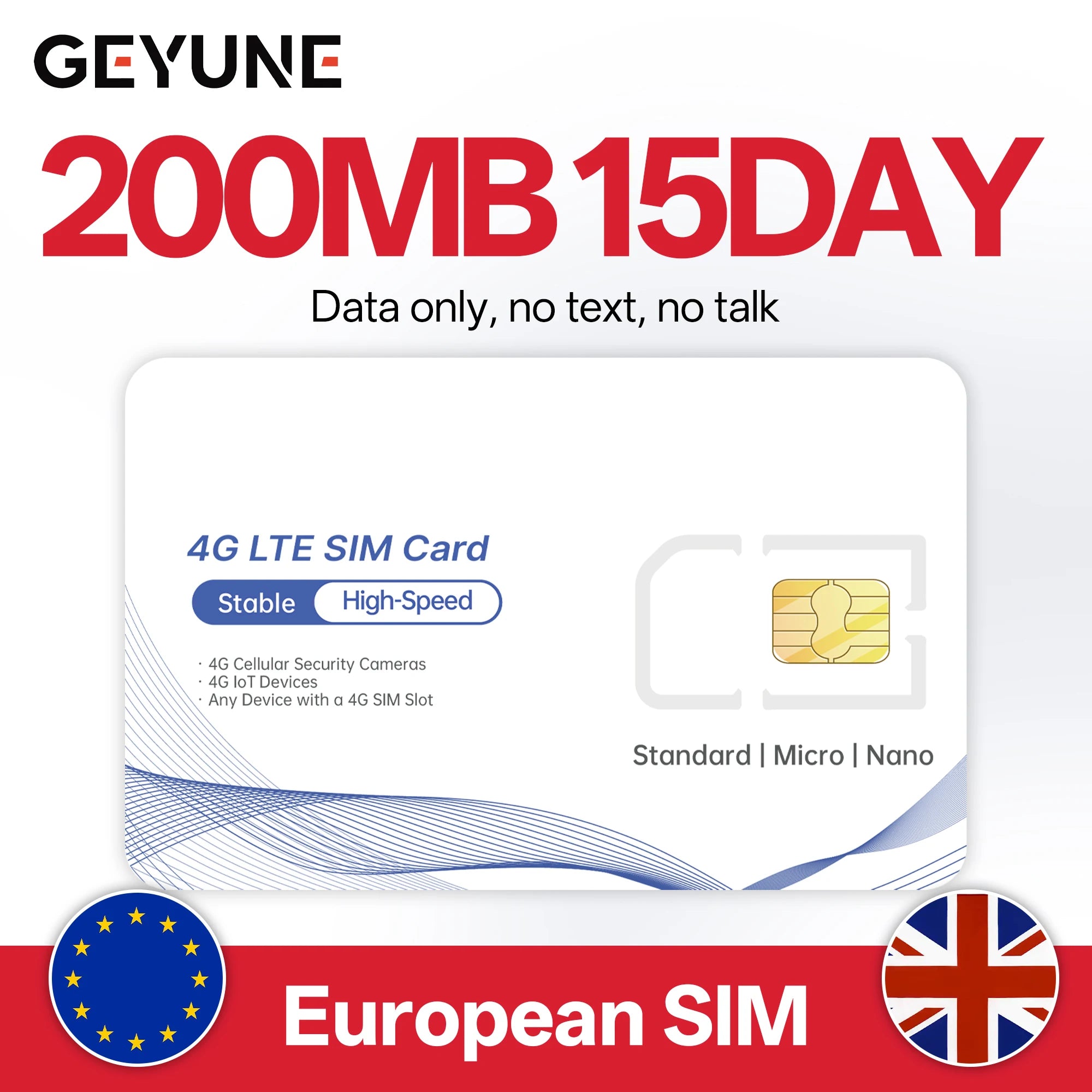 Europa Prepaid Daten-SIM-Karte, Abdeckung in Europa/Großbritannien, High-Speed 5G/4G LTE, Nur-Daten-SIM-Angebot für 4G-Kameras und Reisen