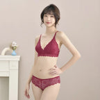 Damen Push-up BH Set Sexy Dessous Geblümte Spitze Kabelloser Bralette Niedriger Bund Höschen Sexy Slips Damen Unterwäsche Intimates