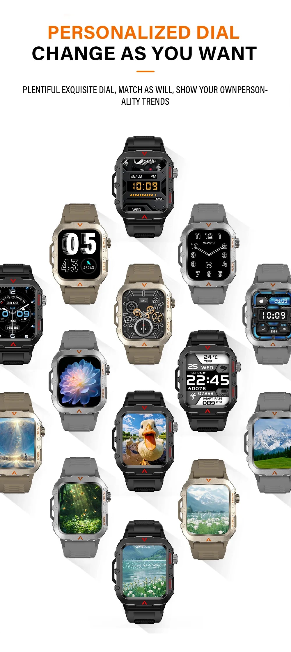 LAXASFIT New Men's Smart Watch LED Flashlight Outdoor Sports Smart Watch Wristwatch Health Monitoring Smart Watch