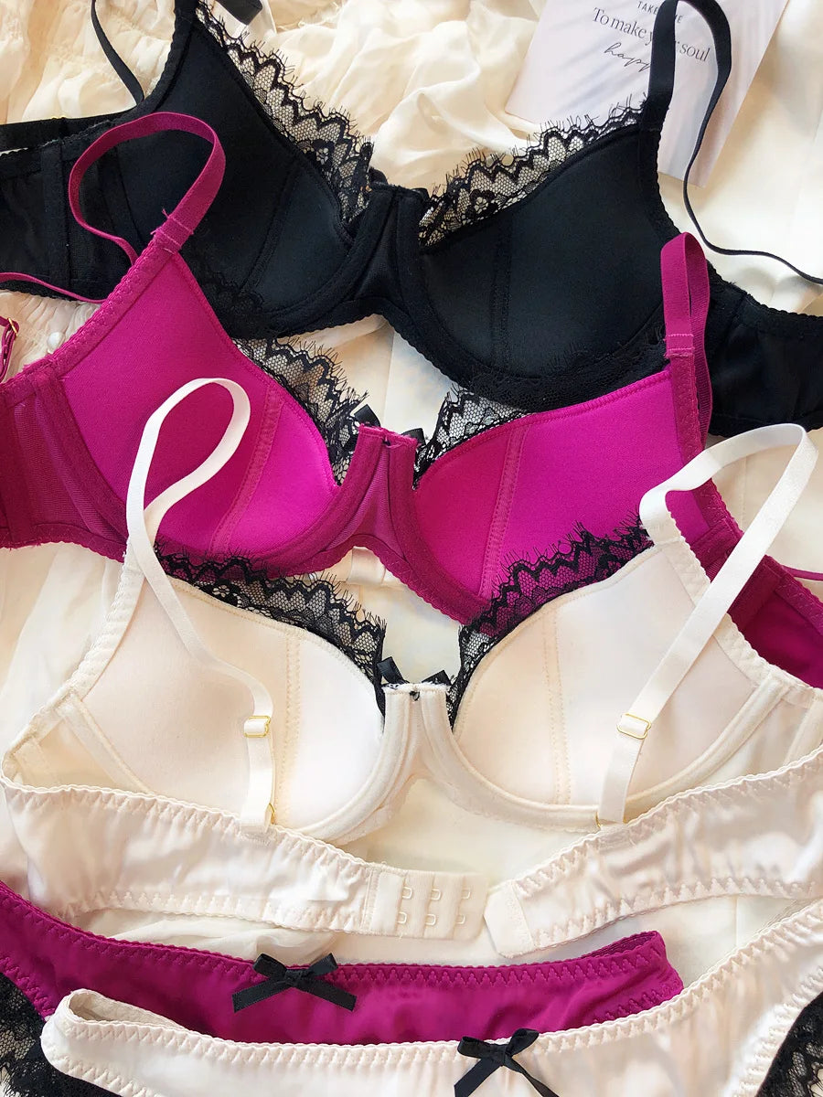 Französisches Dessous-Set mit dünnen Cups, sexy Spitze, Push-up-BH, Mode für Damen, Seidenstoff, Unterwäsche, hochwertige Intimates, BHs und Höschen