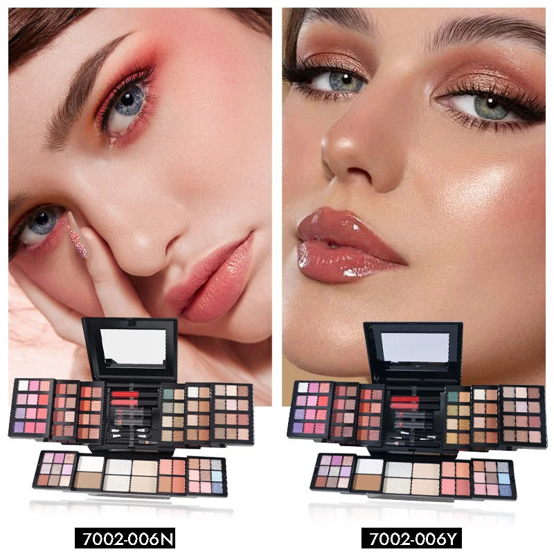 MISS ROSE 104 Farben Lidschatten Puderquaste Lipgloss Lippenstift Spiegel Make-up Haltbares Einfaches Make-up Multifunktions-Make-up-Set