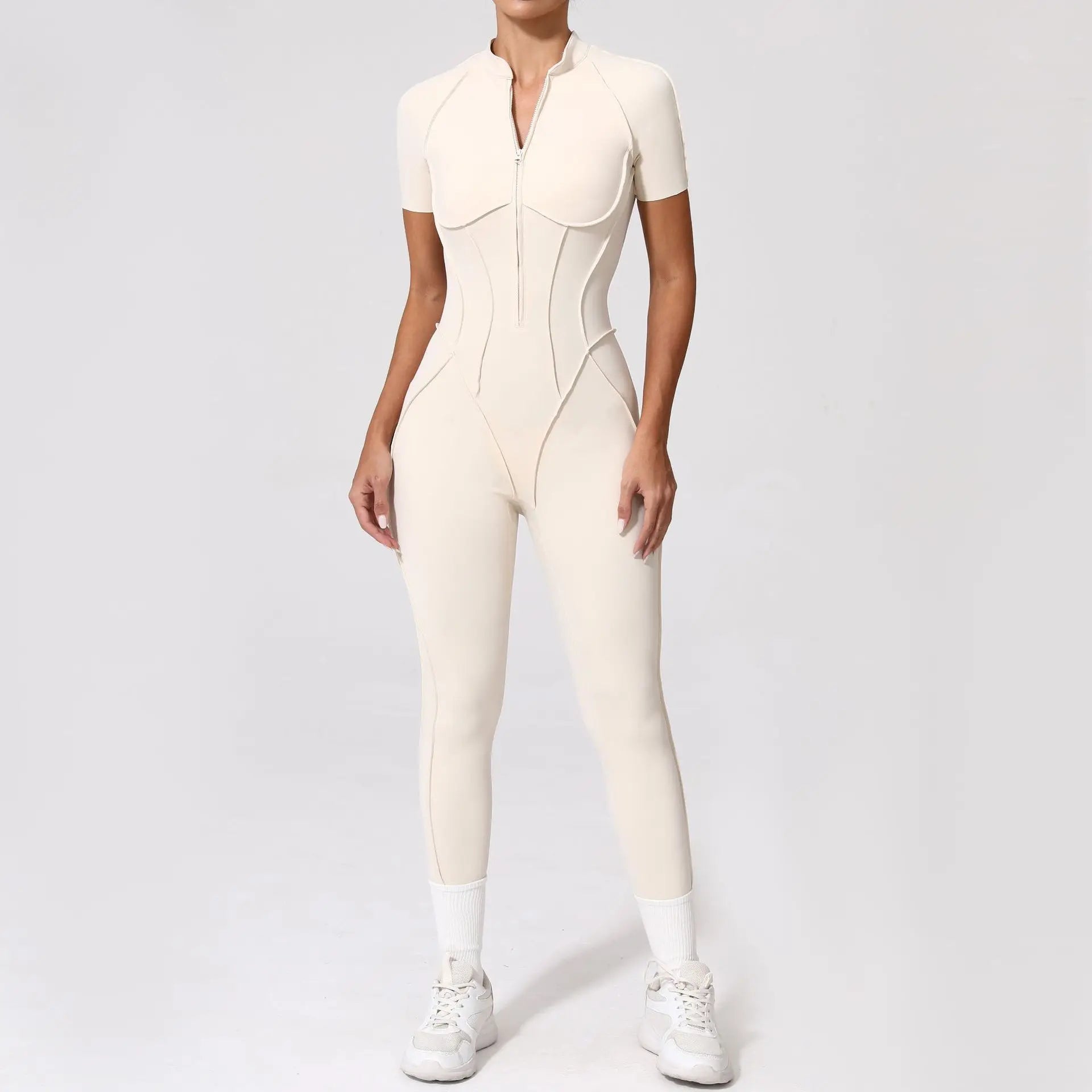 Damen-Trainingsanzug Fitness-Workout Sportkleidung Outfit Reißverschluss-Jumpsuit Yoga Fitness Overall Set Offene Rücken Bodysuits Anzug für Damen