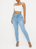 Damen High-Waist Stretch-Jeans – sexy schmale Passform mit Po-Lifting, lässiger Stil, Hellblau, ganzjähriger Tragekomfort, hoher B