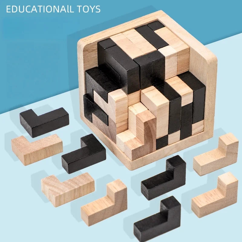 Kreatives 3D-Würfelpuzzle Luban Ineinandergreifendes Kreatives Pädagogisches Holzspielzeug Gehirn-IQ-Geist Frühlerngeschenke Für Kinder