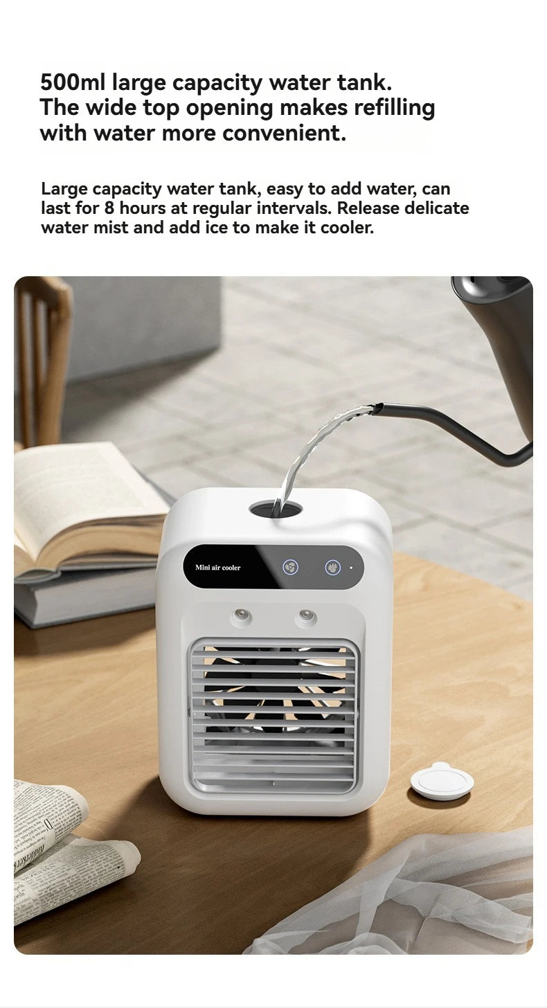 Kabelloser Klimaanlagen-Mini-Ventilator, tragbarer Luftkühler, 500 ml Eiswassersprühbefeuchter für den Heimgebrauch, Klimaanlagen-Nebelventilator, USB