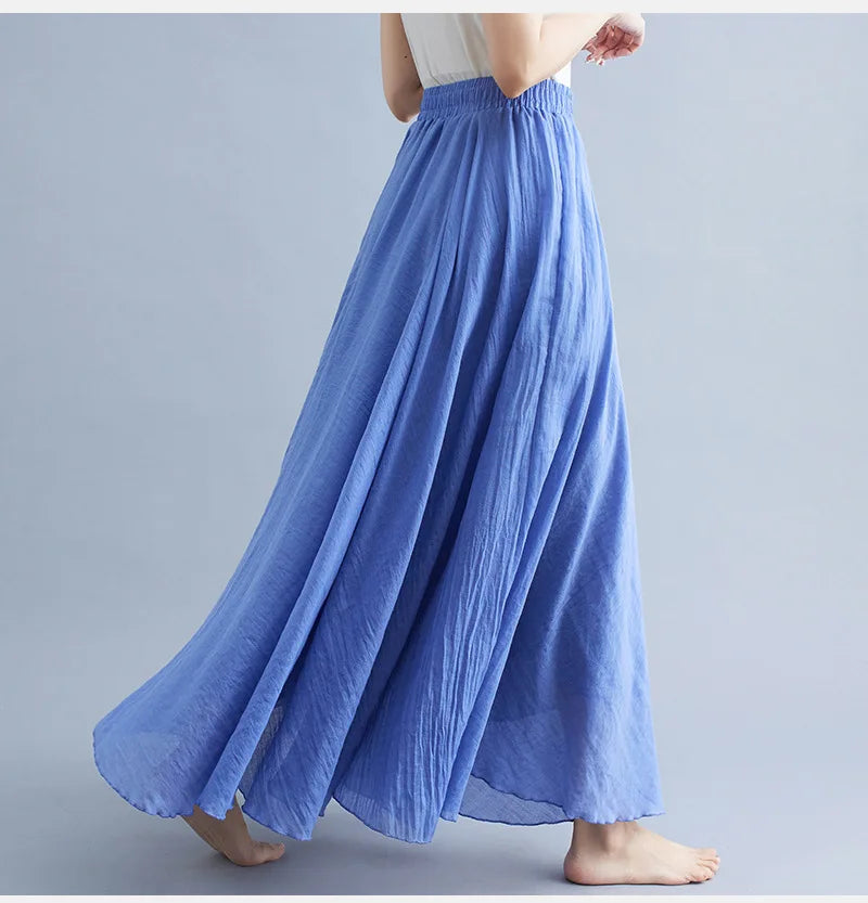 Neue 2020 Damen Leinen Baumwolle Lange Röcke Elastische Taille Plissierte Maxi Röcke Strand Boho Vintage Sommer Röcke Faldas Saia