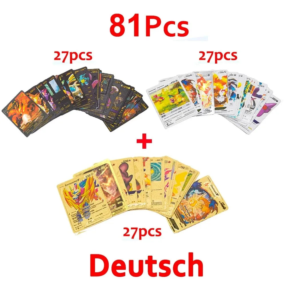 30-165 Stück Gold Pokemon Bunte Kartenset Schwarz Vmax Vstar Silber GX Box Pikachu Carta Glurak Deutsch Französisch Spanisch Spielkarten