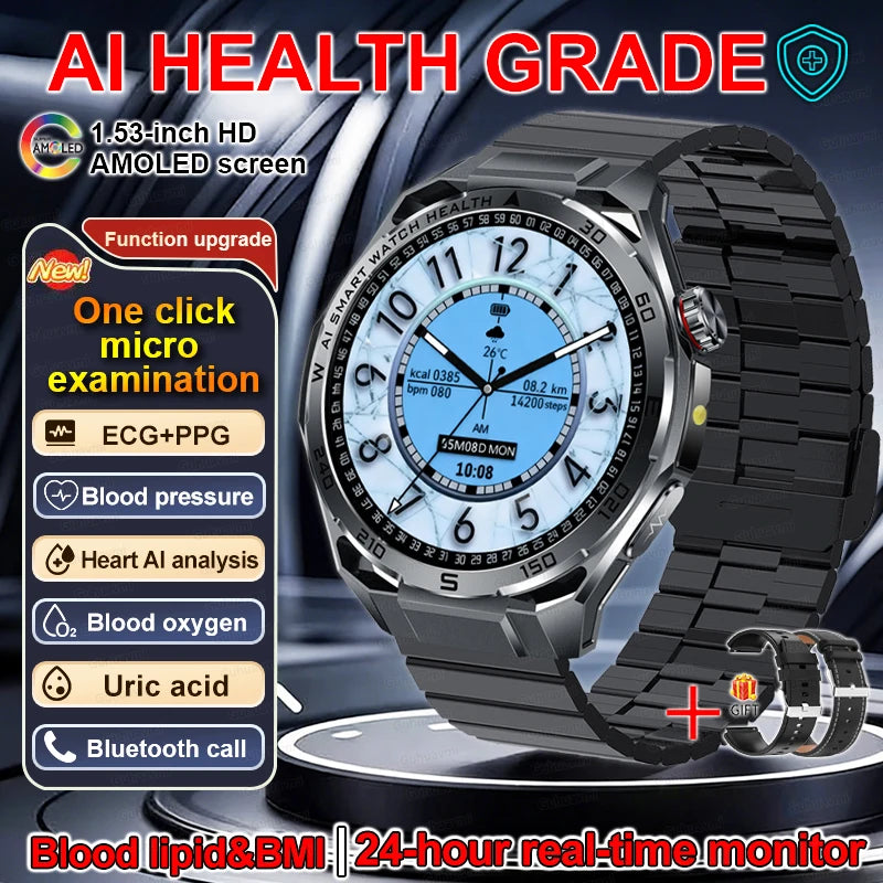 EKG High-End Gesundheits-Smartwatch Herren Blutdruck Lipide Blutsauerstoff Körperanalyse Harnsäure Gesundheitstracker Smartwatch Herren Damen