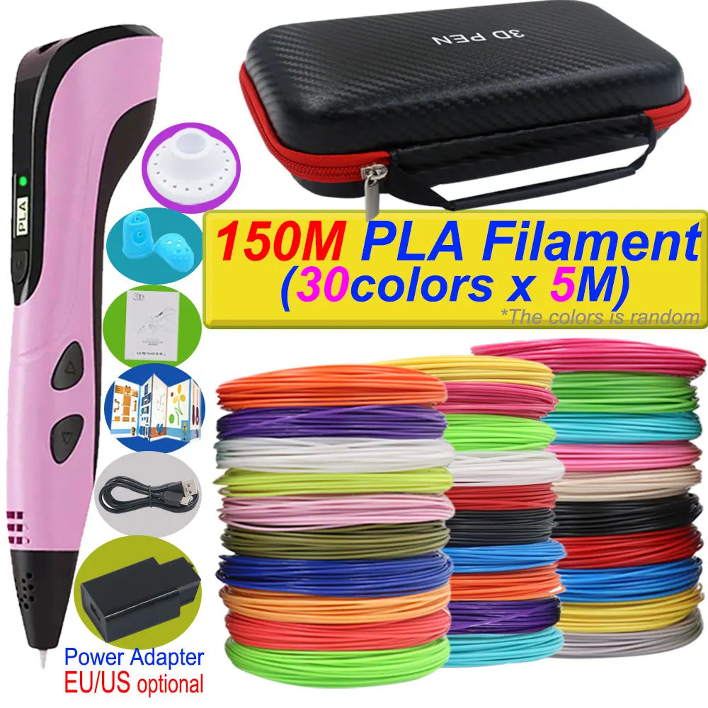 2026 Neue 3D-Druckstift DIY Dreidimensionale Malerei Kinderspielzeug mit LCD-Bildschirm Netzteil 200M PLA-Filament Spielzeug Geschenk