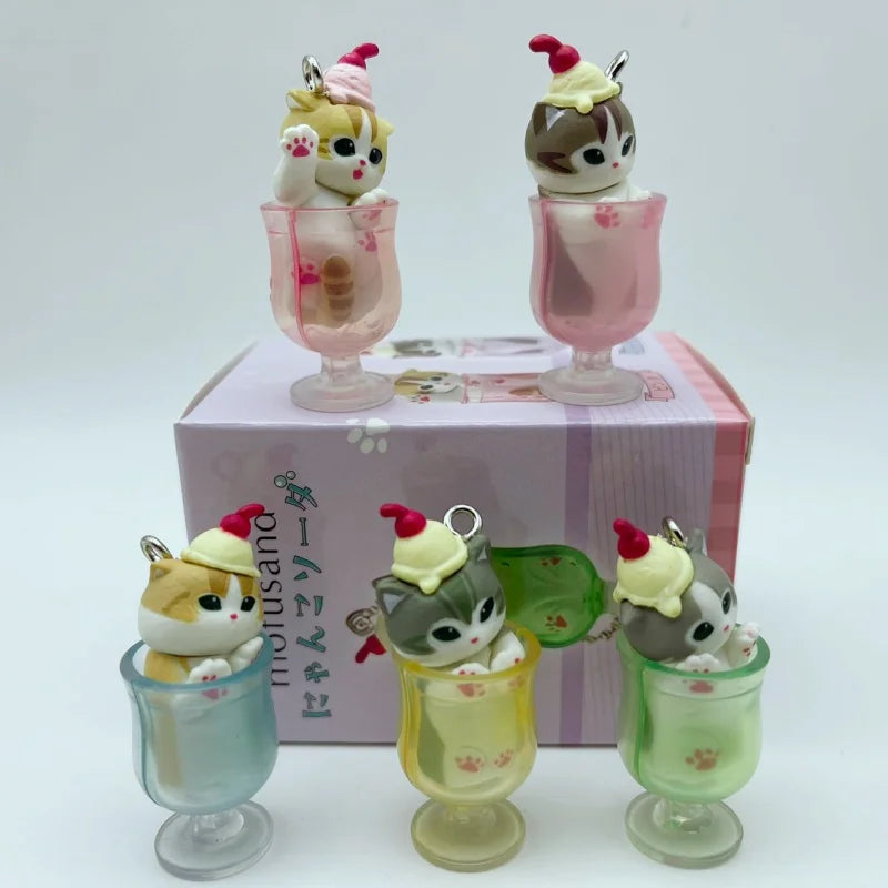 Auf Lager, neu: Mofusand Katze Pudding Kaltgetränk Anhänger Minifiguren Blind Box Anime Figuren Ornamente Puppen Geburtstags- und Weihnachtsgeschenke Spielzeug