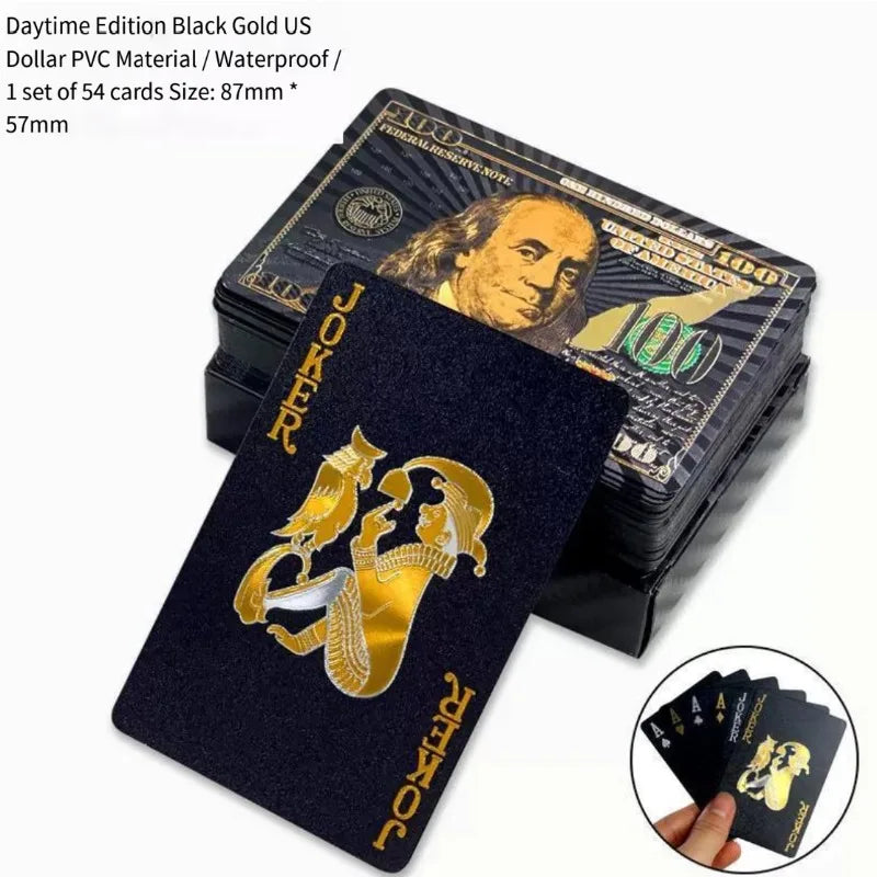 Brandneues 54-teiliges schwarz-goldenes Plastik-Spielkarten-Foliensatz Poker Magic Tool Party Tabletop Spiel