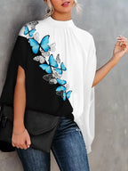 Lässige weite Damenbluse Mode Fledermausärmel Print Rundhals Shirts Top Frühling Sommer Büro Damen Blusen Elegante Oberteile 2024