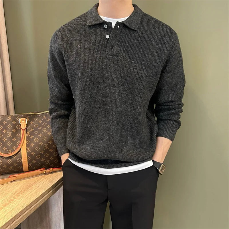 Herren Winter Norwegerpullover Einfarbig Polo Rollkragen Gestrickte Pullover Lässige Retro Warme Strickwaren Elegante Y2K Streetwear Jersey Hombre