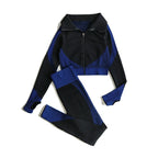 2/3tlg Damen Yoga Anzug Nahtlos Gestrickte Yogahose Leggings Kleidung Reißverschluss Langarm Crop Top Fitnesskleidung Sportbekleidung Gym Set
