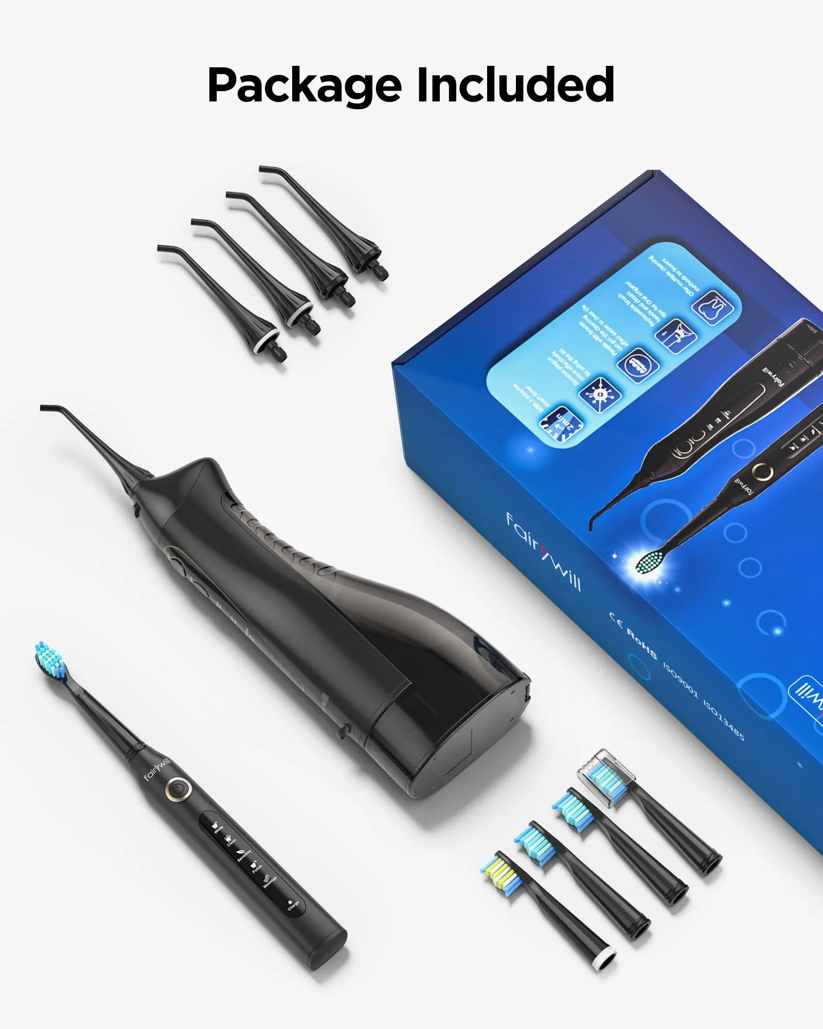 Fairywill Water Dental Flosser Zähne Tragbarer kabelloser USB Munddusche Reiniger IPX7 Wasserdichtes Elektrische Zahnbürsten Set Zuhause