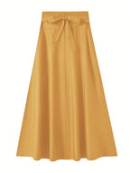 Neu eingetroffen: Kleider, einfarbige A-Linien-Röcke für Damen, Bekleidung, langer Rock mit hoher elastischer Taille für Damen mit Schleife, elegante Damenröcke