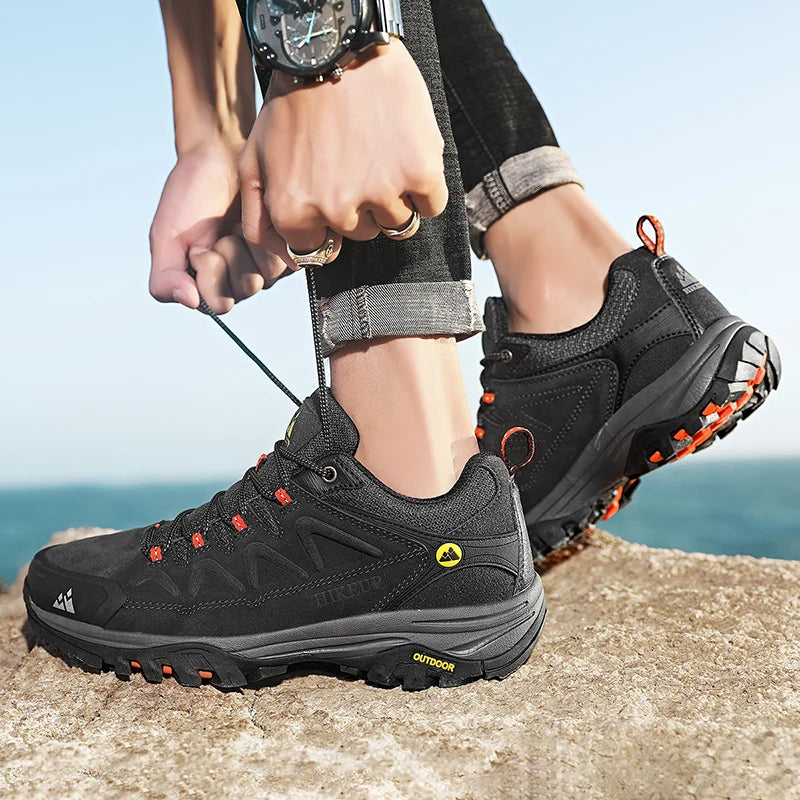 HIKEUP Leder Herrenschuhe für Herren Freizeitschuhe Mode Wasserdicht Winter Luxus Designer Marke Arbeitsstiefel Herren Rutschfeste Sneaker