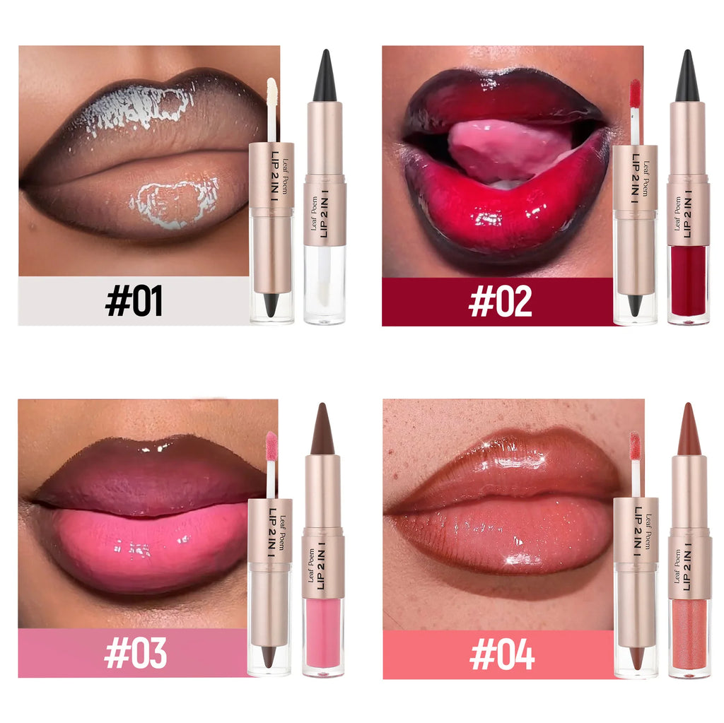 Schwarzer brauner, spitz zulaufender Lipliner-Konturenstift, doppelseitiger Spiegel, aufpolsternder Lippenglanz, kristallklarer Lipgloss, sexy roter Lippen-Tint-Make-up