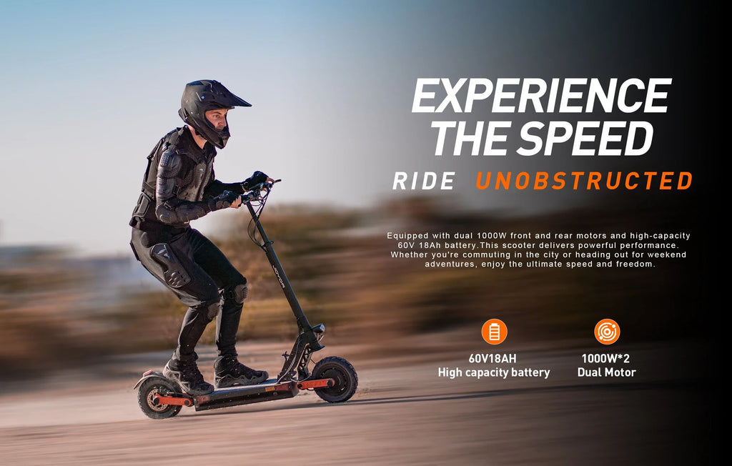 JOYOR S10-S-Z E-Scooter 60V 18Ah Doppelmotor 2000W 10 Zoll Reifen Erwachsenen E-Scooter Schwarz Höchstgeschwindigkeit 65km/h Reichweite 70-85km