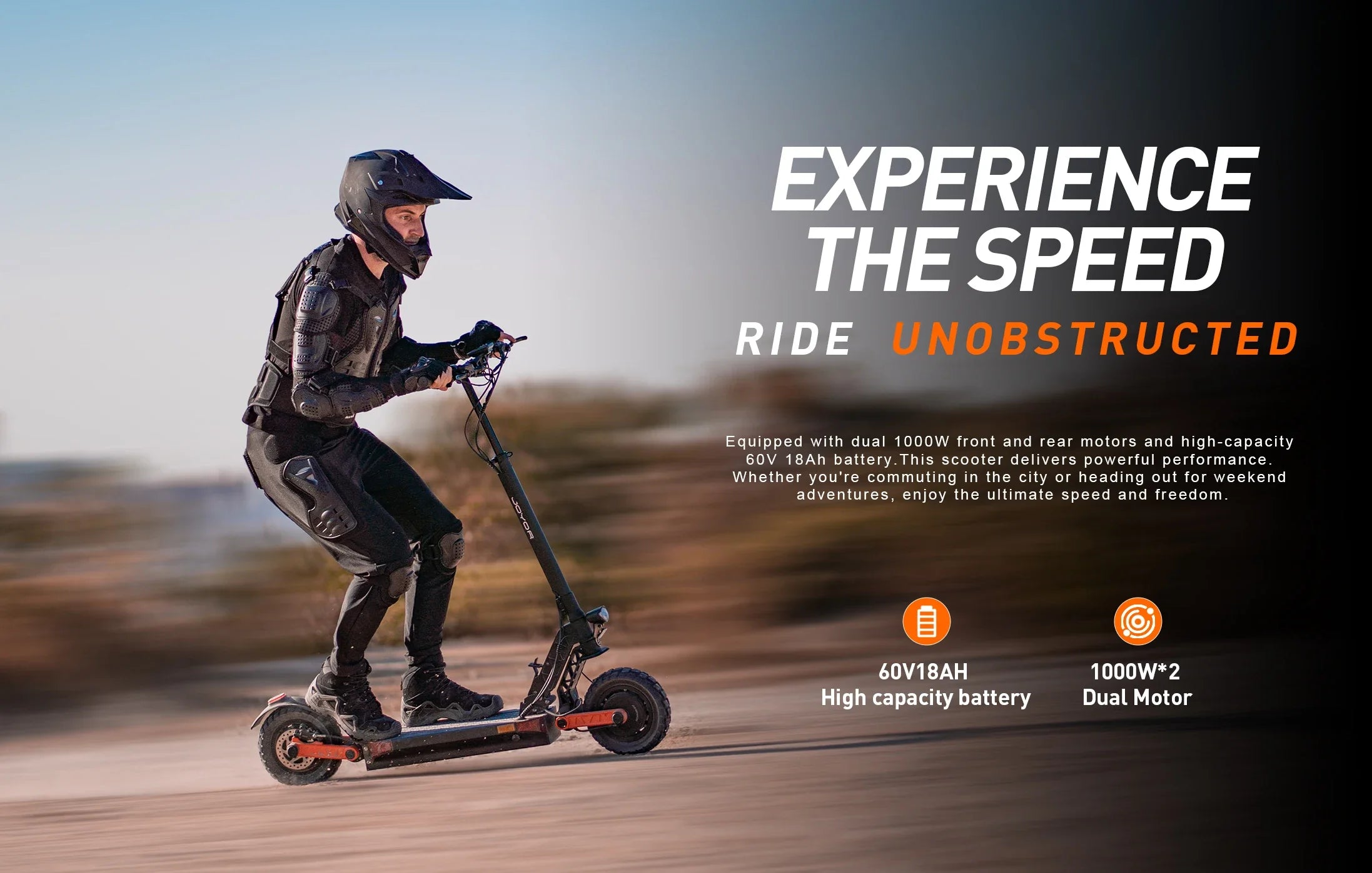 JOYOR S10-S-Z E-Scooter 60V 18Ah Doppelmotor 2000W 10 Zoll Reifen Erwachsenen E-Scooter Schwarz Höchstgeschwindigkeit 65km/h Reichweite 70-85km