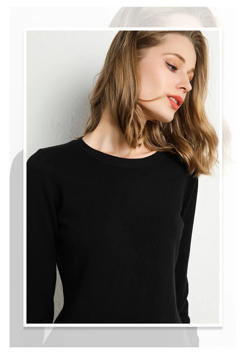 Damen Slim O-Neck Pullover Kaschmir-Wollmischung Pullover Herbst Und Winter Langarm Strick Unterhemd Große Größe 2024